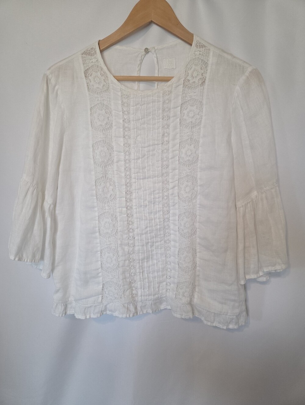 120% Lino Linen Peasant Women’s White Blouse Top